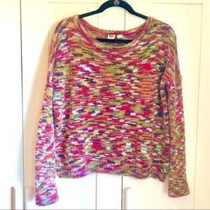 Roxy Multicolor striped sweater Size L boxy slouchy wool blend Scoop Neck